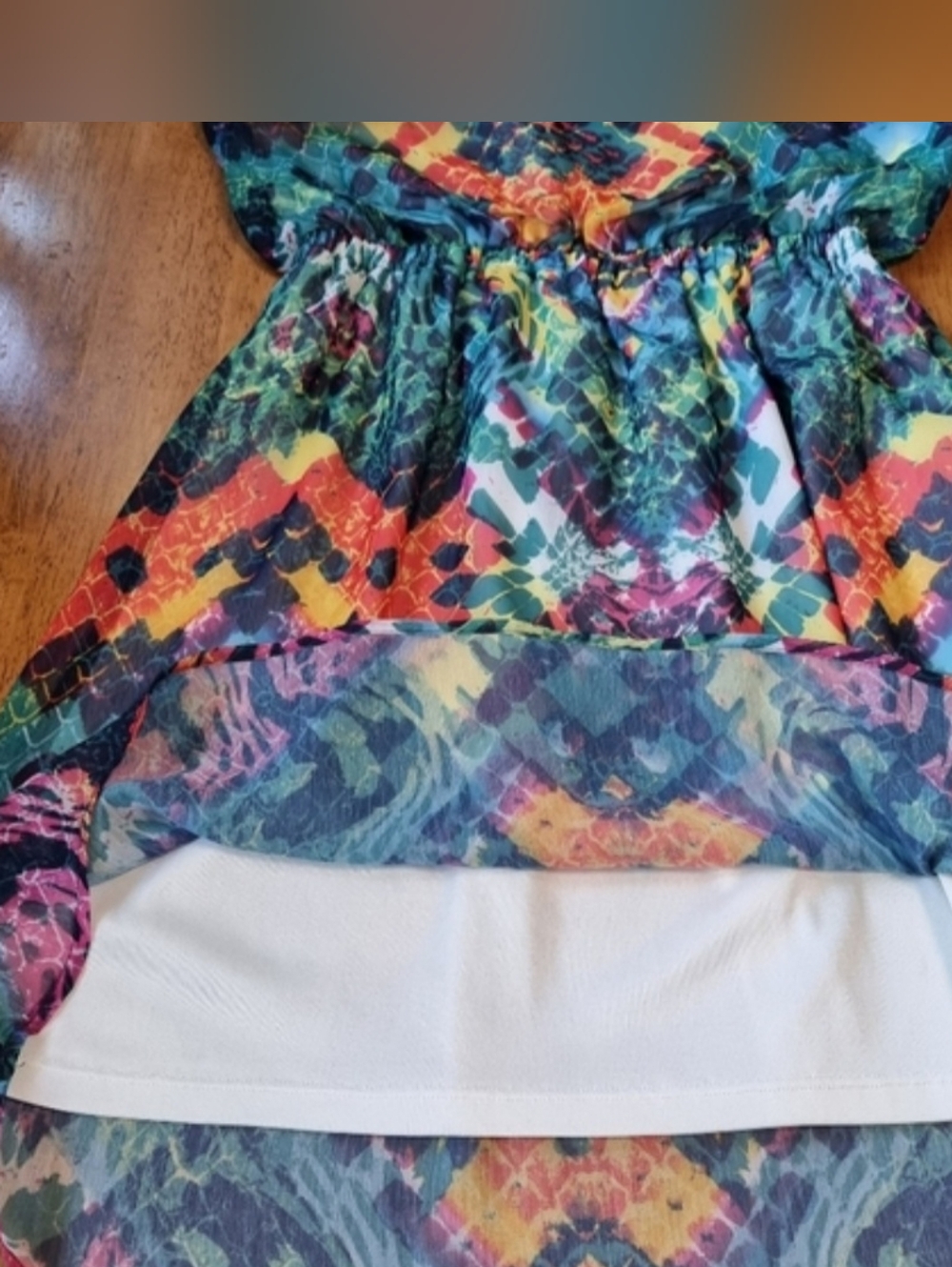 Eyeshadow Multicolor Abstract Print Racerback High-Low Dress Size M - Picture 4 of 7